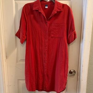 Old Navy Casual Red Button-Down Shirt Dress